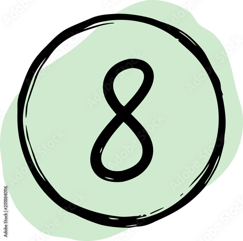 Hand Drawn Number Eight Inside Green Circle