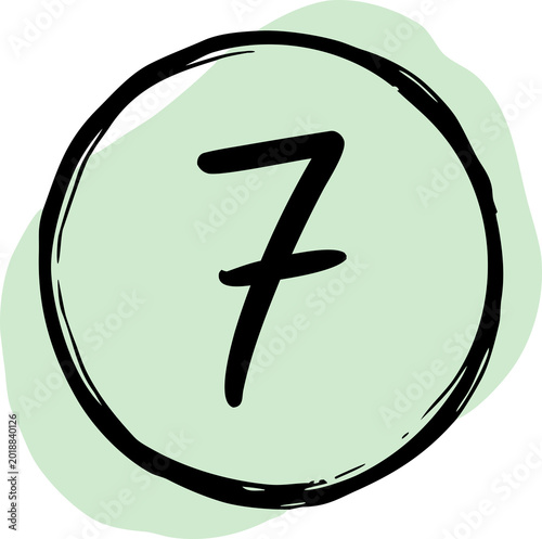 Hand Drawn Number Seven Inside Green Circle