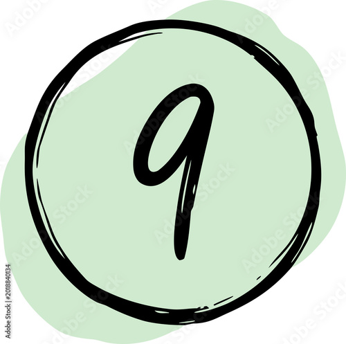 Hand Drawn Number Nine Inside Green Circle