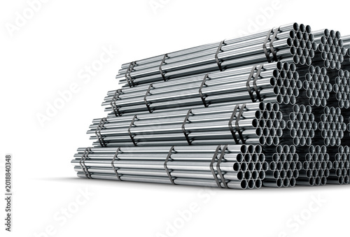 Slika na platnu Stacked steel pipes bundled together in an industrial warehouse style composition