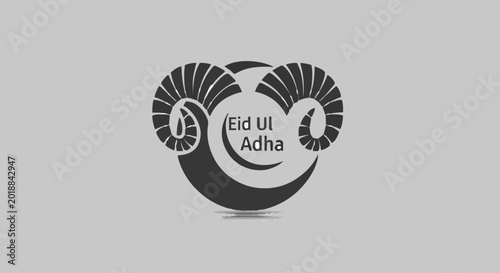 Eid Ul Adha Greeting Card with Crescent Moon and Ram Horns Illustration