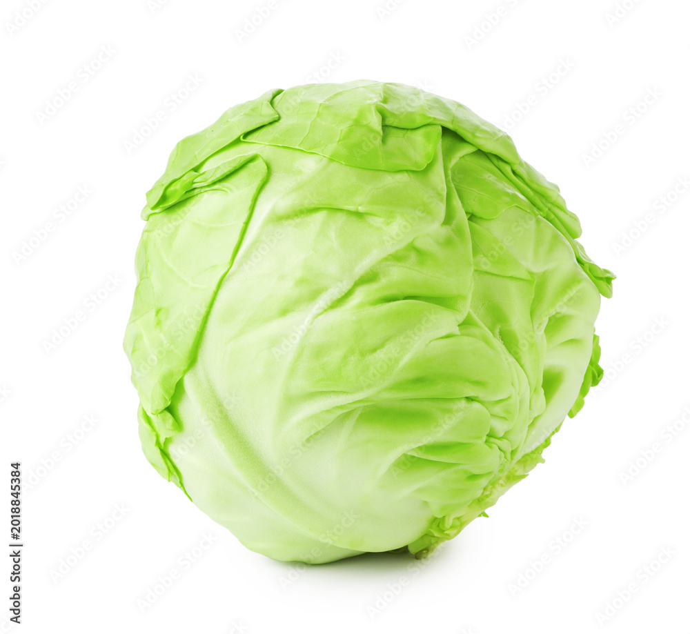 Fototapeta premium One whole fresh cabbage isolated on white