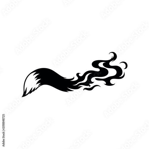 Black silhouette of a fox tail with wavy flowing fur patterns isolated on a plain white background