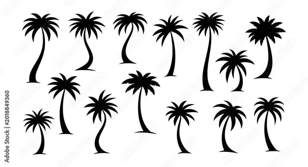 Obraz premium Collection of various palm tree silhouettes.