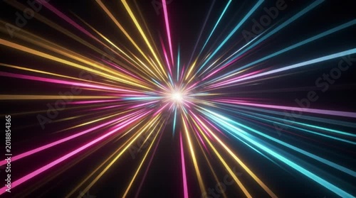 Abstract Radial Neon Light Streaks Traveling at High Speed