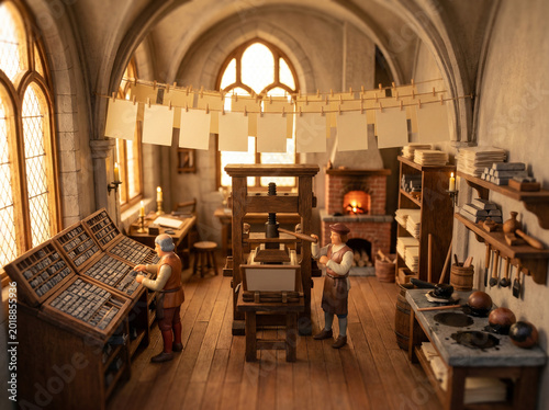Gutenberg's Printing Press Workshop Wide Environmental Miniature Diorama