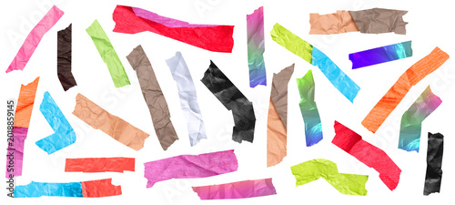 Foto Colorful torn paper tape strips isolated as transparent PNG elements with crumpl