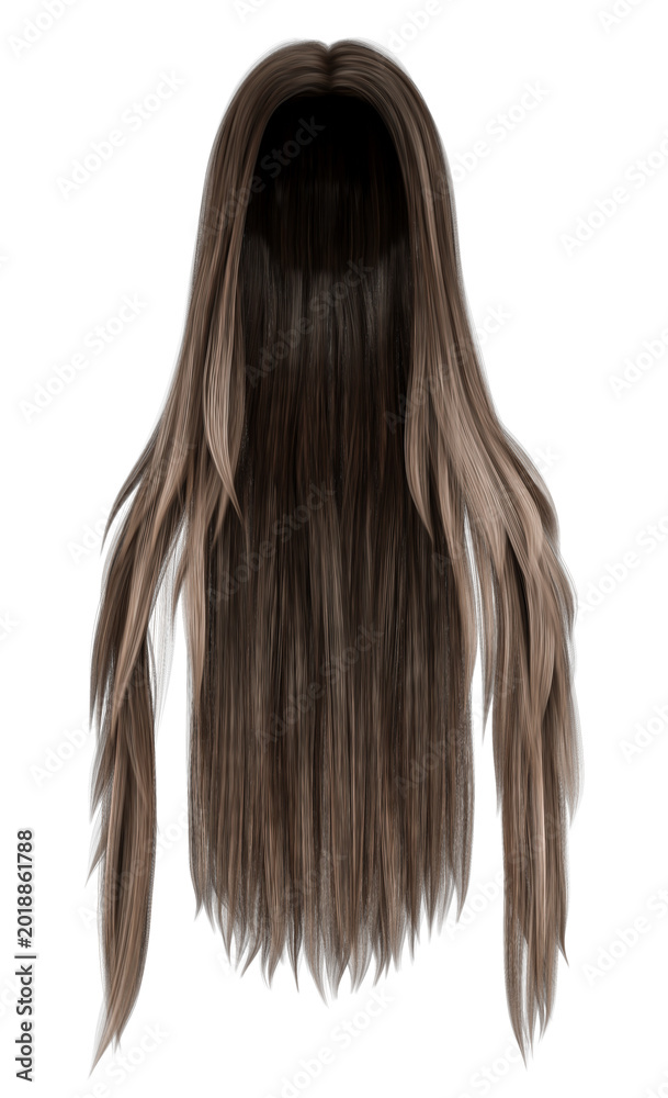 Naklejka premium 3d render extra long straight brown hair isolated