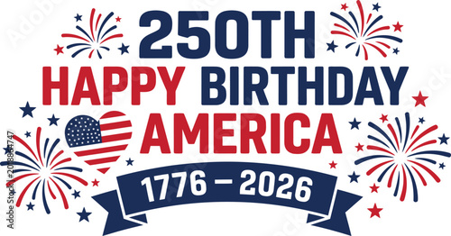 Foto 250th happy birthday america 1776-2026 celebration with fireworks and stars