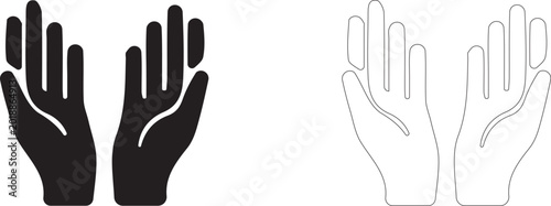 Open hands icon, symbol of care, support, acceptance and charity, vector icon in two styles: glyph and outline.