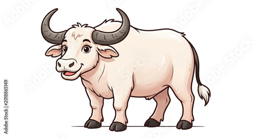 Fotografia Cute White Buffalo Cartoon Character Illustration