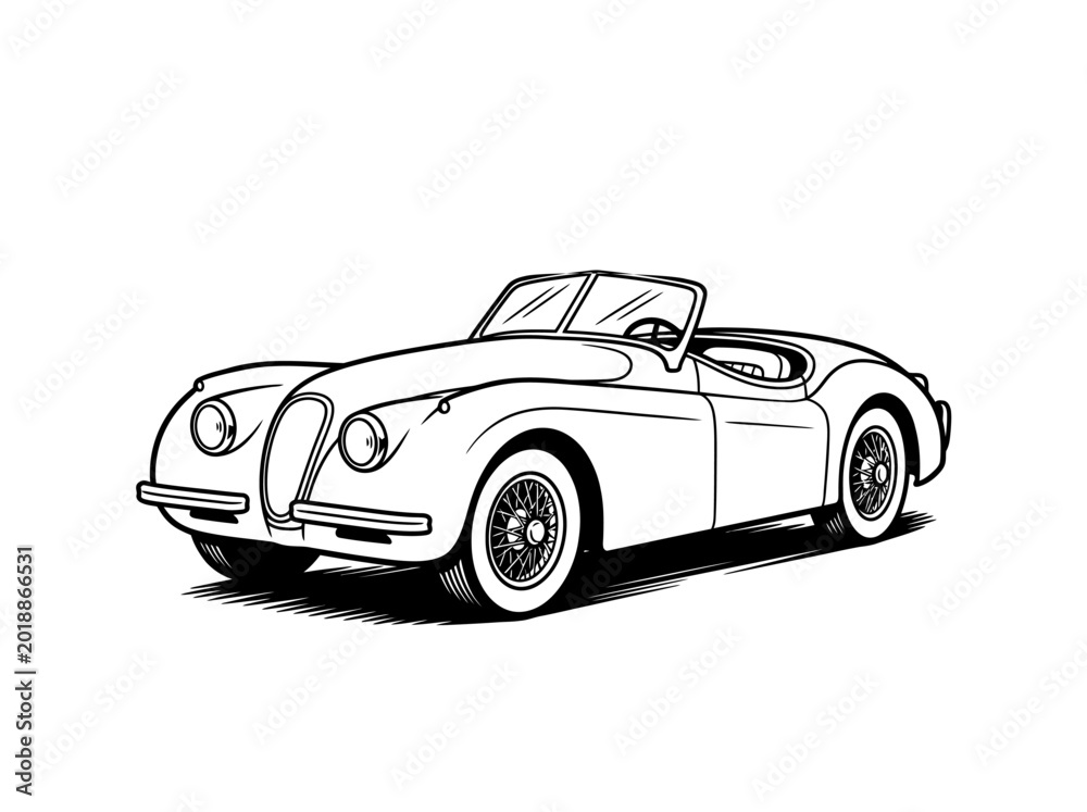Fototapeta premium Vintage Sports Car Side View Illustration.