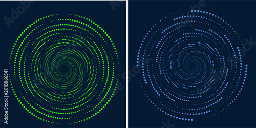 Twisted colored spiral. Curved wireframe tunnel. Vector technology logo element.