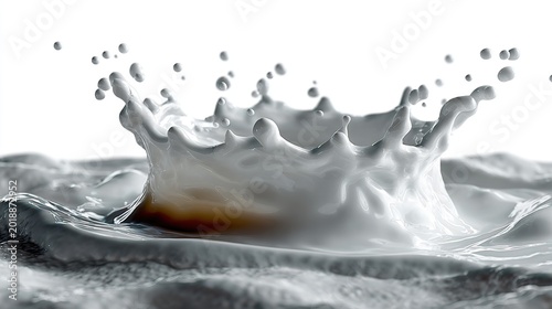 Splash of Freshness: A pristine splash of a creamy liquid unfolds in a captivating display of fluid dynamics, highlighting the purity and freshness.