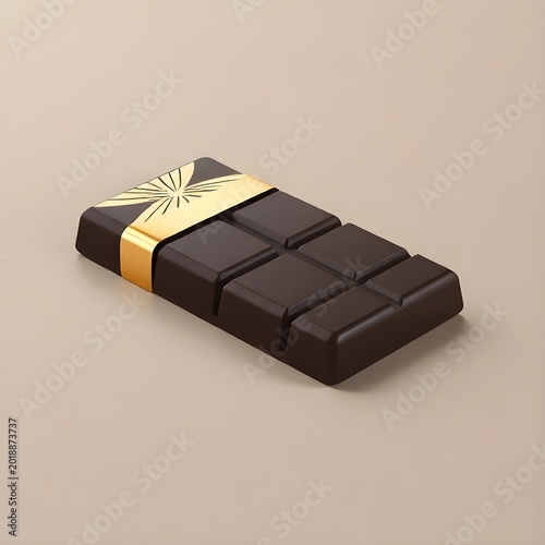 Luxury dark chocolate bar wrapped in gold foil, elegant shine.