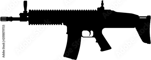 Fotografi Silhouette vector illustration of SCAR assault rifle 5.56 x 45mm