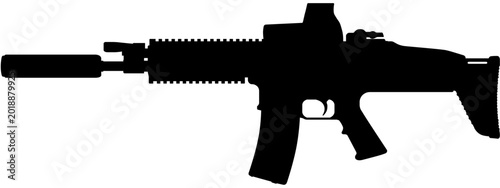 Tableau sur toile Silhouette vector illustration of SCAR assault rifle with scope and suppressor