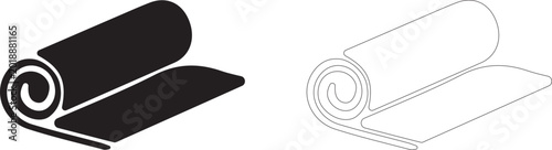 Rolled mat icon, symbol of yoga, fitness, pilates and home workout, vector icon in two styles: glyph and outline.