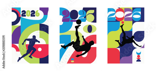 Quadro su tela 2026 Football Championship Abstract Poster Set with Player Silhouettes