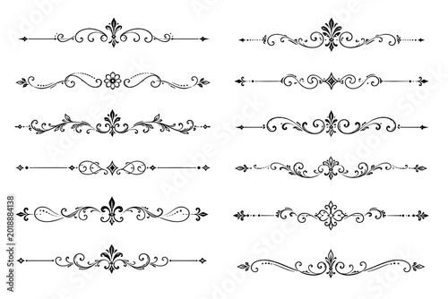 Set of vintage calligraphic dividers and flourishes isolated on white background