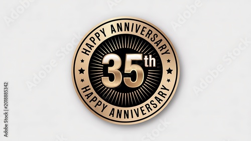 35th anniversary gold seal, happy anniversary badge, 35 years celebration emblem, golden milestone logo