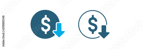 Foto Currency value decrease icon, illustrating dollar depreciation and negative financial performance