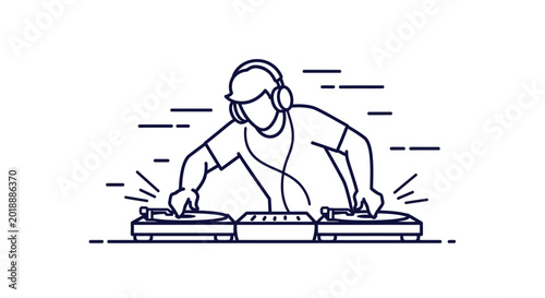 Man wearing headphones DJing music.