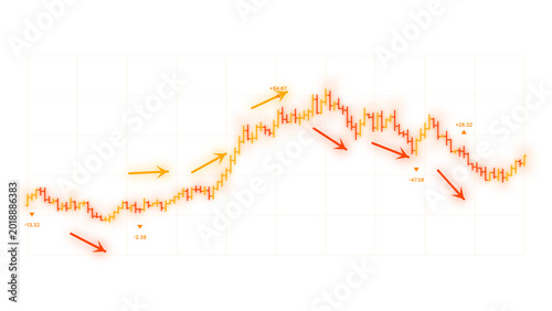 Cuadro en lienzo PNG image of Financial stock market candlestick chart with trend arrows, glowing