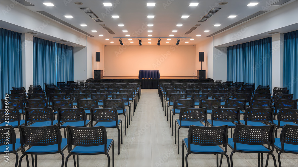 Fototapeta premium Empty modern lecture hall with chairs and stage