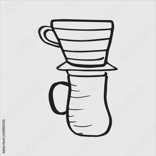 Cuadro en lienzo Drip coffee brewing with vacuum coffee maker and filter seeping water drawing sk