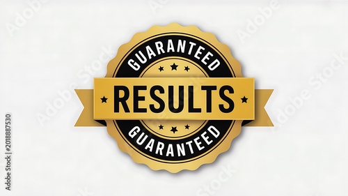 Guaranteed results, gold seal, business badge, quality assurance, vector icon