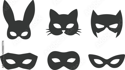 Set of carnival masks isolated on white background