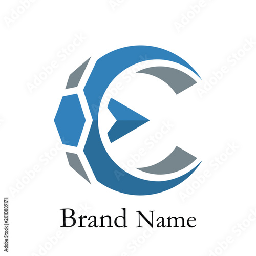 Abstract C letter logo with a geometric shield and directional arrow, symbolizing security and progress