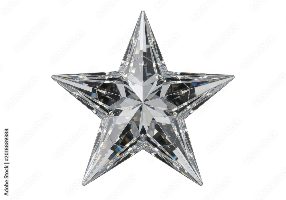 Obraz premium Polished crystal star, multifaceted geometric shape, sparkling and transparent, reflects light brilliantly, isolated on transparent background, abstract gem concept.