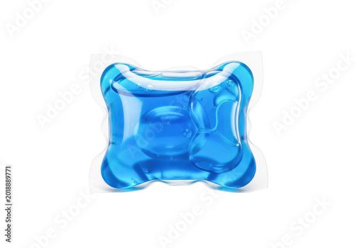 Single blue laundry detergent pod isolated on transparent background, designed for efficient clothes washing.