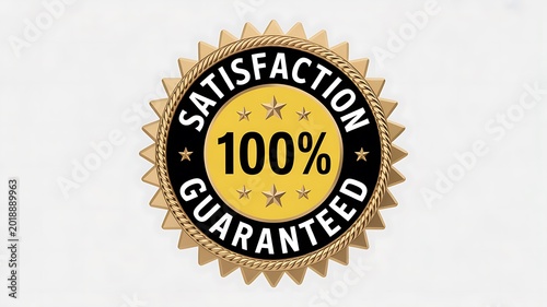 Satisfaction guaranteed, 100% quality seal, gold badge, warranty symbol, business icon
