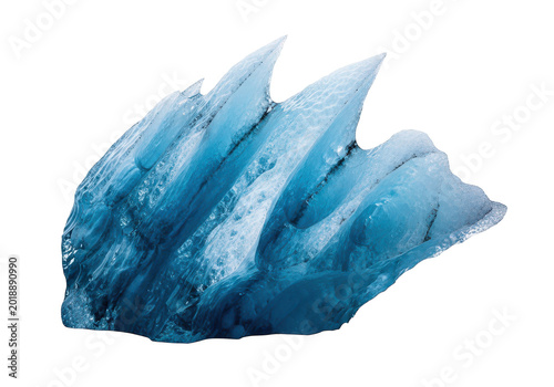 Blue ice formation isolated on transparent background, frozen water chunk, glacial element, abstract shape.