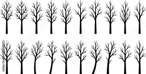 Fotografía Vector illustration of stylized leafless tree silhouettes representing natural,