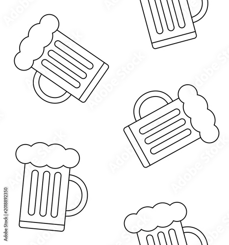 Vector seamless pattern of flat beer mug isolated on white background