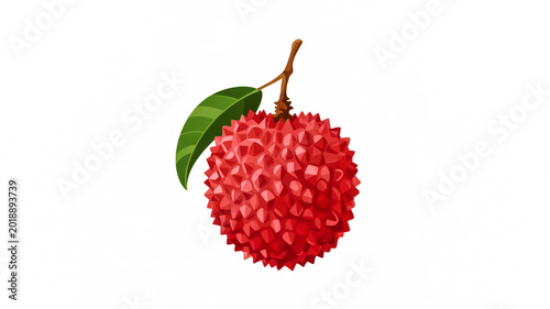 A digital illustration of fresh lychees on a branch with green leaves