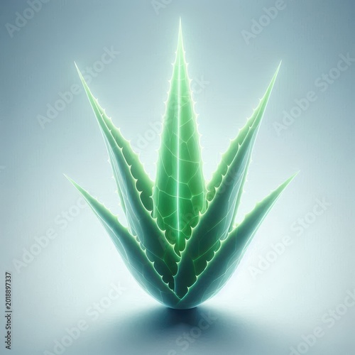 Vivid Green Aloe Vera Plant Illustrated with Bioluminescent Effects Isolated on Transparent Background for Natural Healing and Skin Care