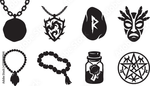 Tableau sur toile Occult, mystical symbols, black icons, 8 pcs, vector set