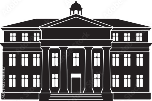 Tableau sur toile Black and white government building, neoclassical architecture icon, vector illu