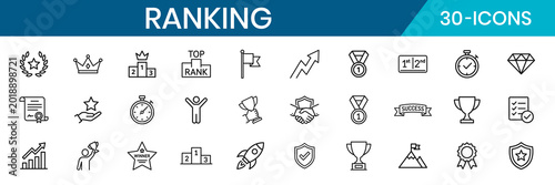 Ranking And Achievement Minimal Thin Line Icon Set