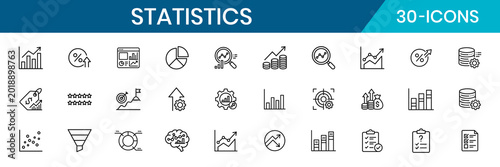 Statistics & Analytics Thin Line Icons Set – Data Analysis, Charts, Reports Vector Collection