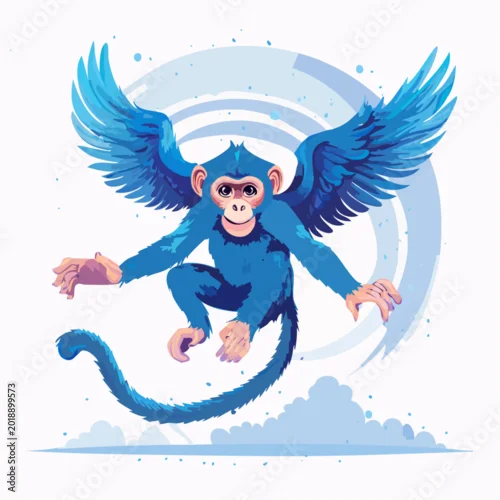 Fototapeta samoprzylepna Blue Winged Monkey Flying in Sky