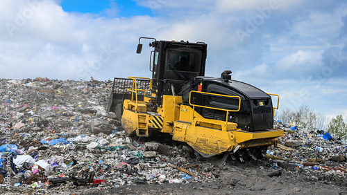 Tableau sur toile Heavy industrial machinery working at a large landfill site