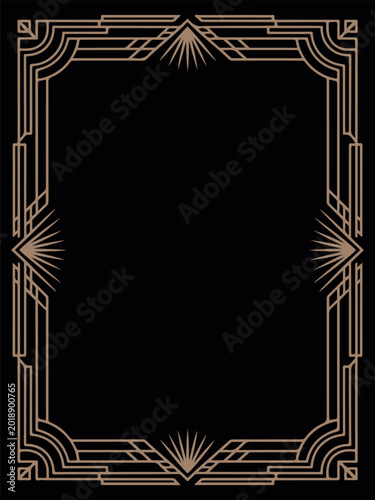 Art deco geometric border with sunburst motif on black background