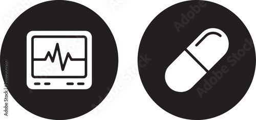 Fotografie Art & Illustration, Medical monitoring and cardiology heart rate icons