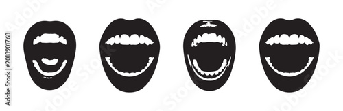 Fotografie Set of four woman mouth expressions black and white vector.